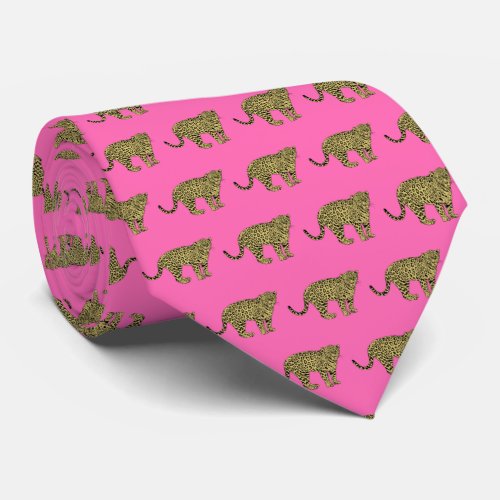 Leopard Cheetah Spotted Cat Drawing Hot Pink Neck Tie