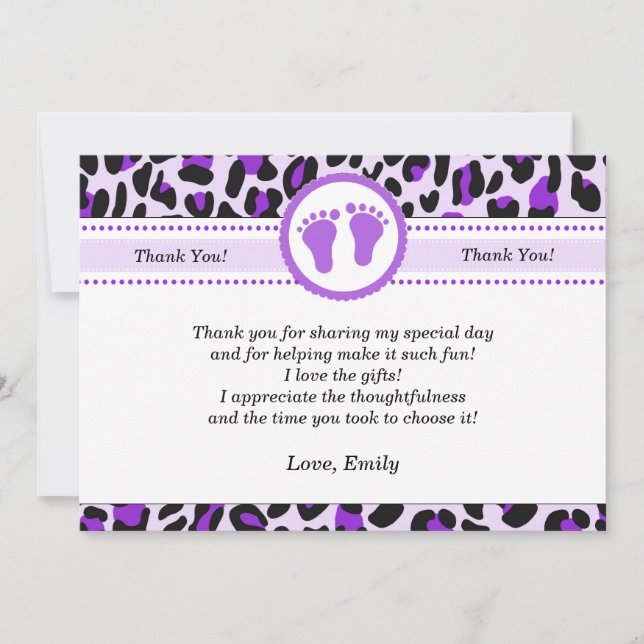 Leopard Cheetah Thank You Card Purple (Front)