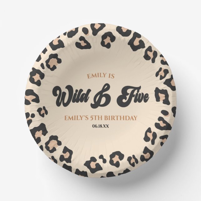 Leopard Cheetah Wild and Five 5th Birthday Party Paper Bowls (Front)