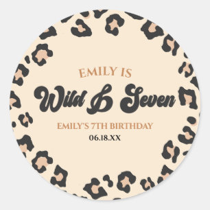 Leopard Cheetah Wild and Seven 7th Birthday Party Classic Round Sticker