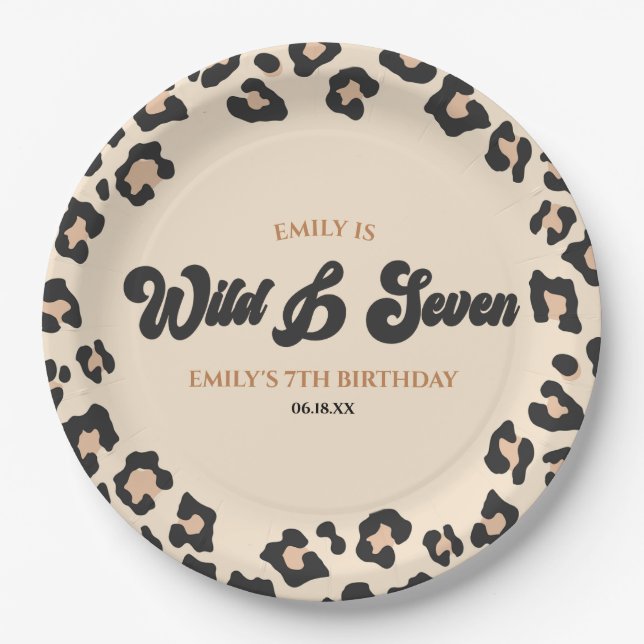 Leopard Cheetah Wild and Seven 7th Birthday Party Paper Plates (Front)