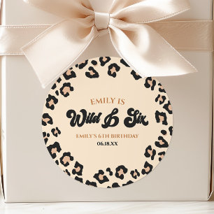Leopard Cheetah Wild and Six 6th Birthday Party Classic Round Sticker