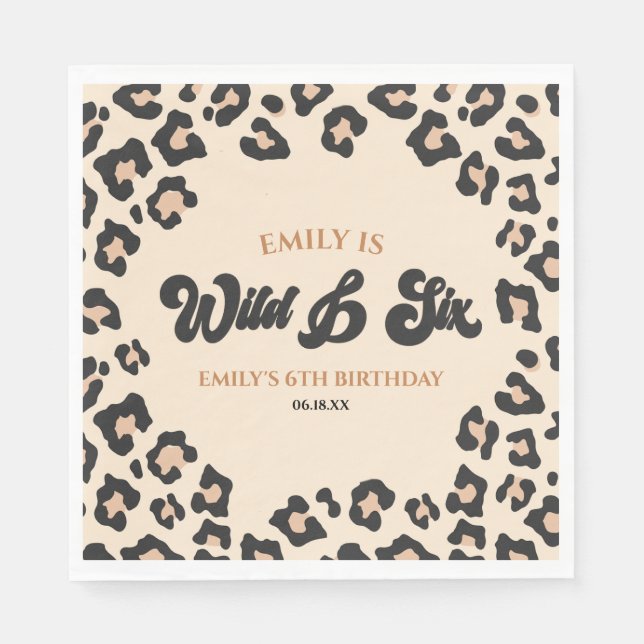 Leopard Cheetah Wild and Six 6th Birthday Party Napkins (Front)