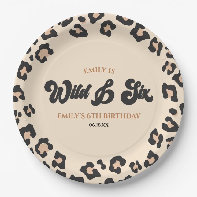Leopard Cheetah Wild and Six 6th Birthday Party Paper Plates (Front)