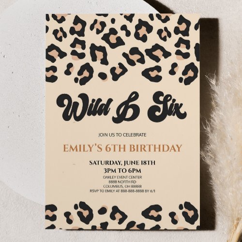 Leopard Cheetah Wild  Six 6th Birthday Party Invitation