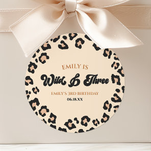 Leopard Cheetah Wild & Three 3rd Birthday Party Classic Round Sticker