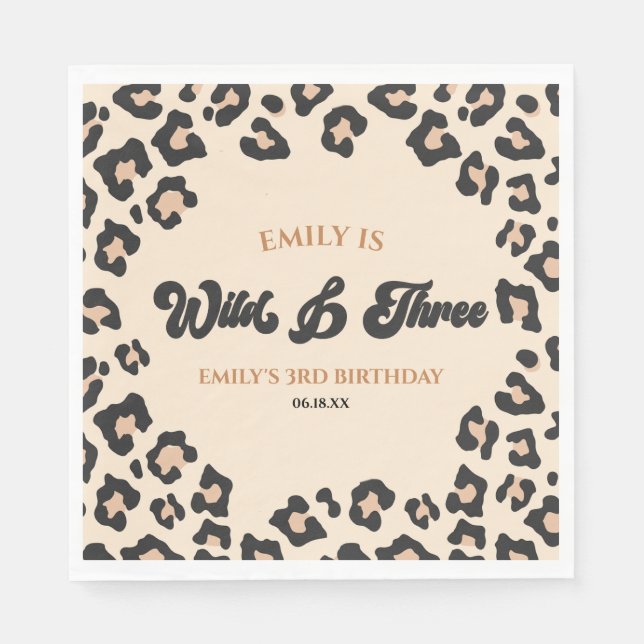 Leopard Cheetah Wild & Three 3rd Birthday Party Napkins (Front)