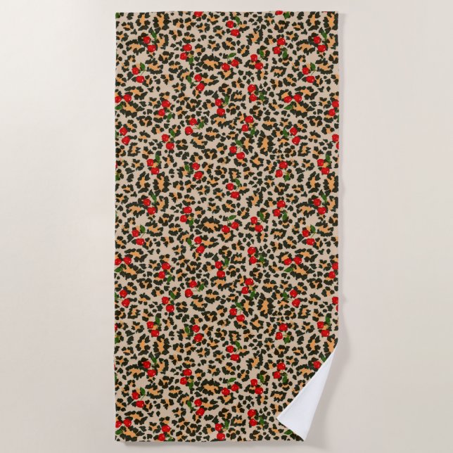 leopard cherries  beach towel (Front)