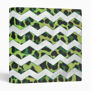 Leopard Chevron Black and Green Print 3 Ring Binder