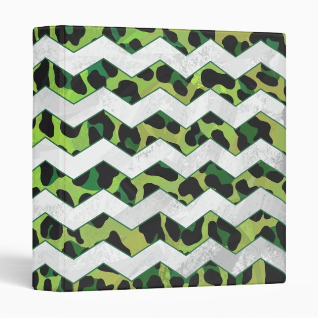 Leopard Chevron Black and Green Print 3 Ring Binder (Front/Spine)