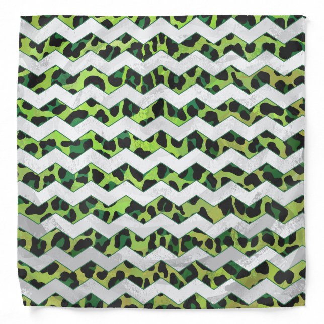 Leopard Chevron Black and Green Print Bandana (Front)