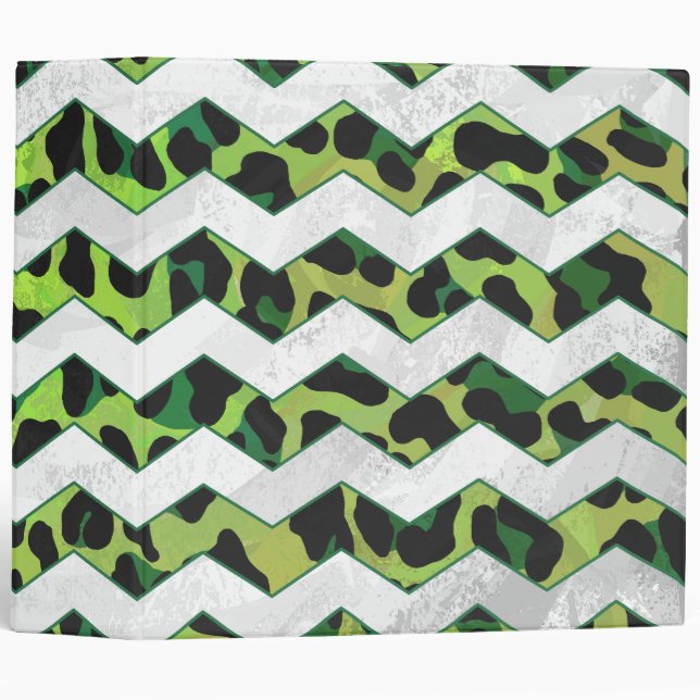 Leopard Chevron Black and Green Print Binder (Front/Spine)