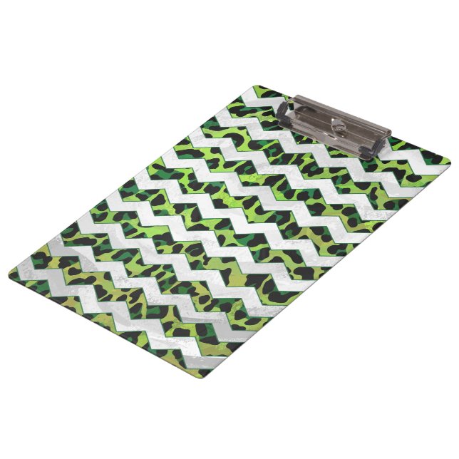 Leopard Chevron Black and Green Print Clipboard (Angled)