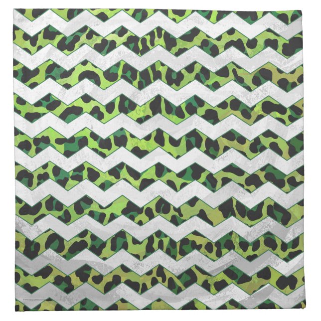 Leopard Chevron Black and Green Print Cloth Napkin (Front)