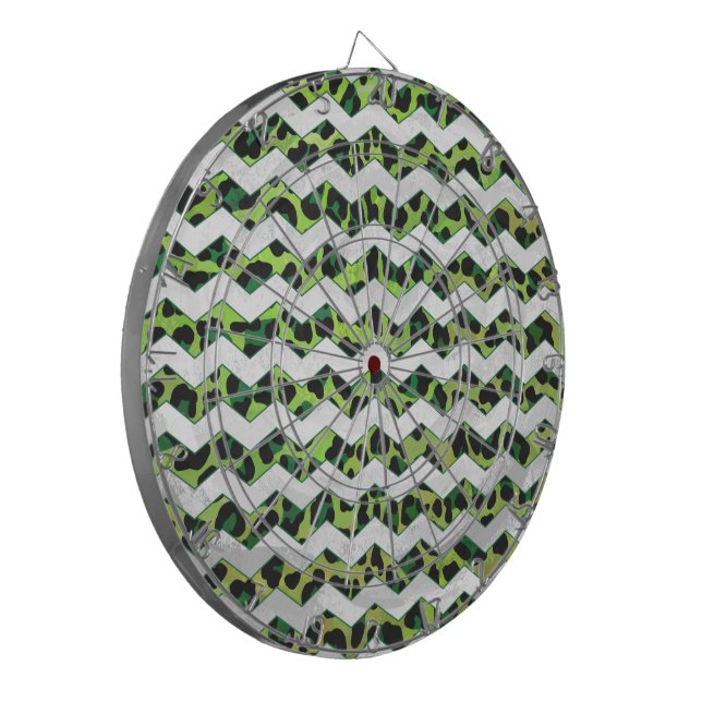 Leopard Chevron Black and Green Print Dart Board (Front Left)