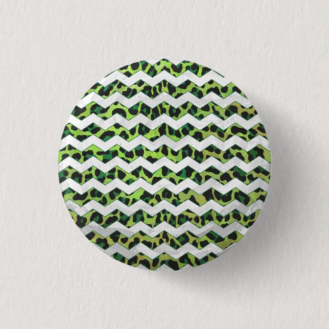 Leopard Chevron Black and Green Print Pinback Button (Front)