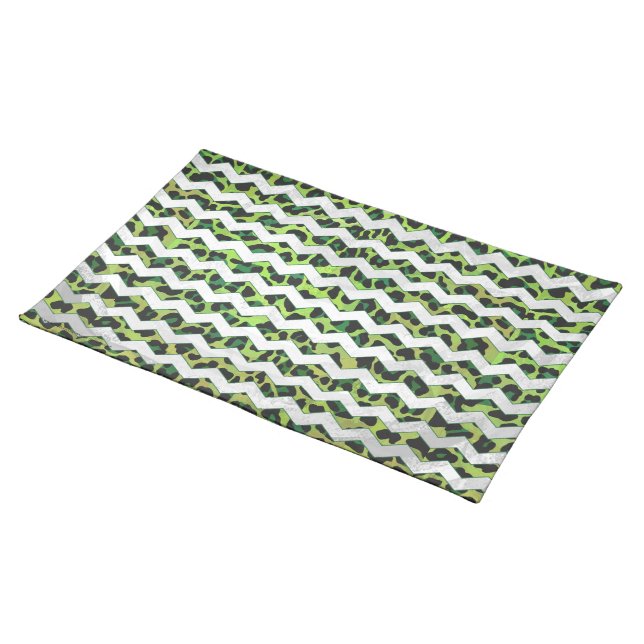 Leopard Chevron Black and Green Print Placemat (On Table)