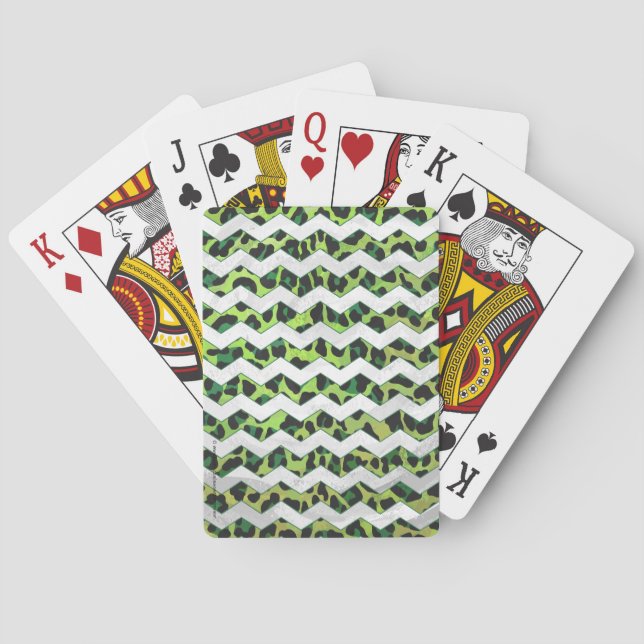 Leopard Chevron Black and Green Print Poker Cards (Back)
