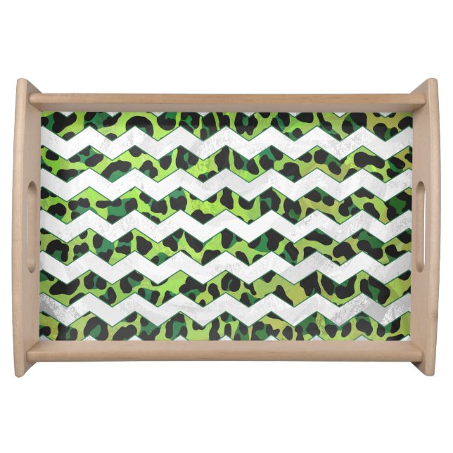 Leopard Chevron Black and Green Print Serving Tray (Front)