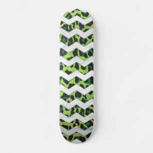 Leopard Chevron Black and Green Print Skateboard Deck
