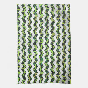 Leopard Chevron Black and Green Print Towel