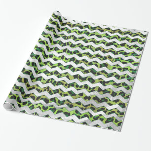 Leopard Chevron Black and Green Print Wrapping Paper