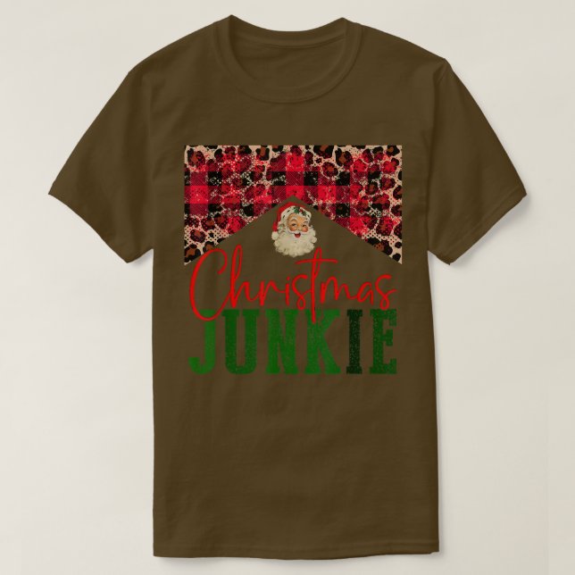 Leopard Christmas Junkie Santa Claus Merry Christm T-Shirt (Design Front)