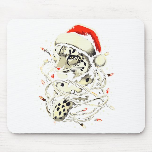 Leopard Christmas Santa Hat Christmas Lights Women Mouse Pad (Front)