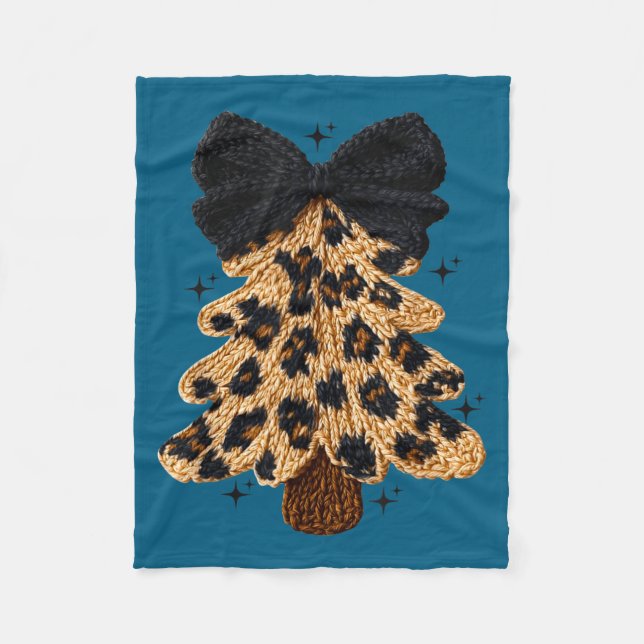 Leopard Christmas Tree,christmas Coquette Bow Yarn Fleece Blanket (Front)