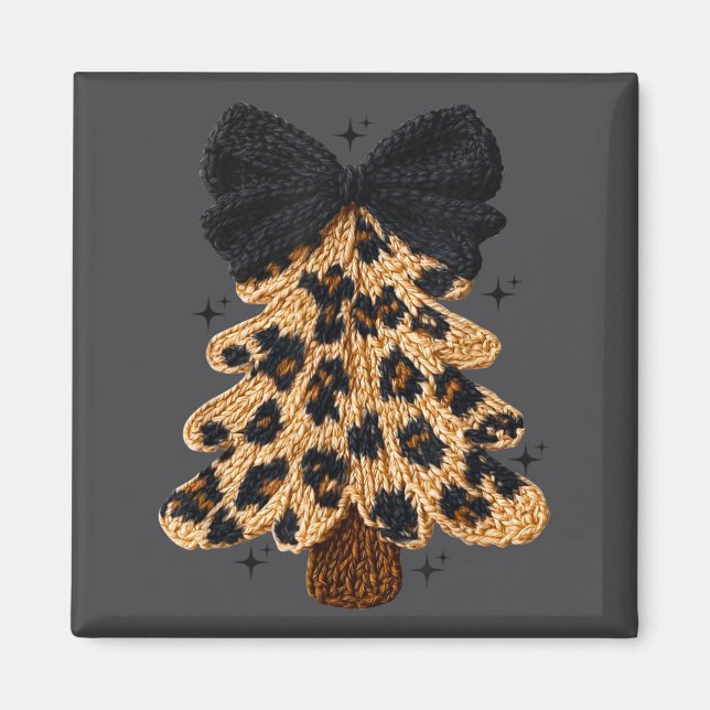 Leopard Christmas Tree,christmas Coquette Bow Yarn Magnet (Front)