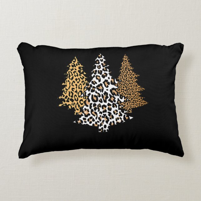 leopard christmas trees cheetah animal print gift accent pillow (Front)