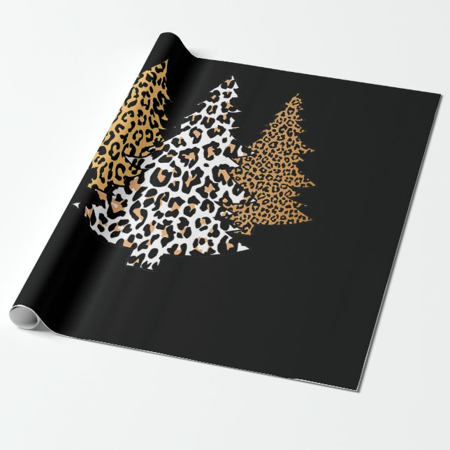 leopard christmas trees cheetah animal print gift wrapping paper (Unrolled)