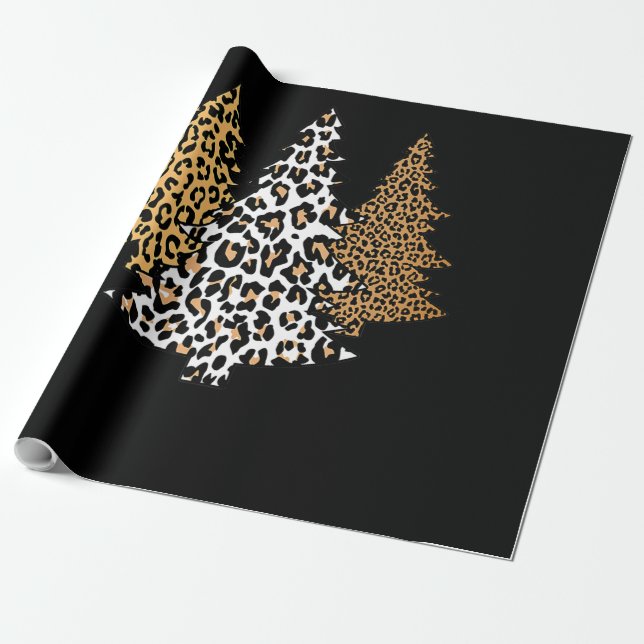 leopard christmas trees cheetah animal print gift wrapping paper (Unrolled)