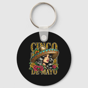 Leopard Cinco De Mayo Girl Mexican Fiesta 5 De May Keychain