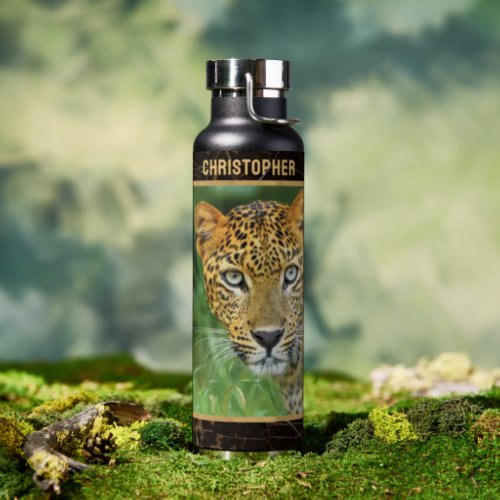 Leopard Closeup Photo Personalized Water Bottle