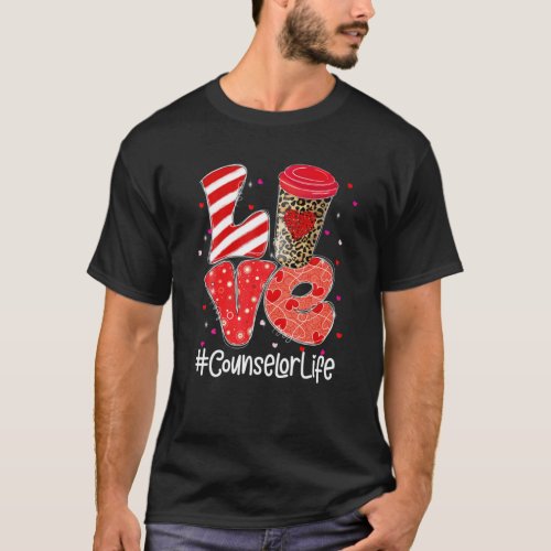 Leopard Coffee Love Counselor Life Valentines Day T_Shirt