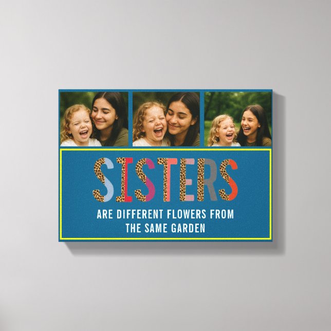 Leopard Colorful Sisters Custom Photo & Names  Canvas Print (Front)