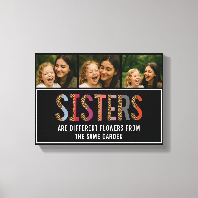 Leopard Colorful Sisters Custom Photo & Names  Canvas Print (Front)