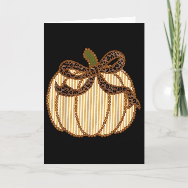 Leopard Coquette Bow Thanksgiving Autumn Fall Pump Card (Front)