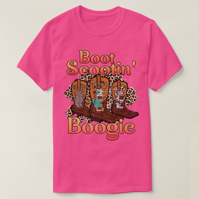Leopard Cowboy Boots Scooting Boogie Western Count T-Shirt (Design Front)