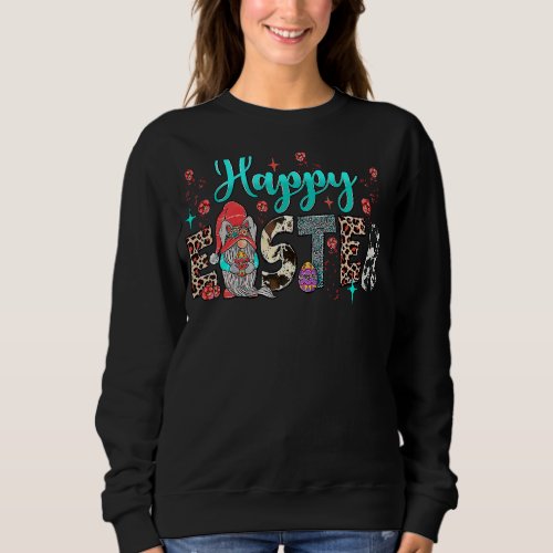 Leopard Cowhide Turquoise Happy Easter Gnomes Sweatshirt
