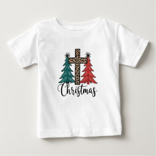 Leopard Cross Christmas Trees Christian Baby T-Shirt