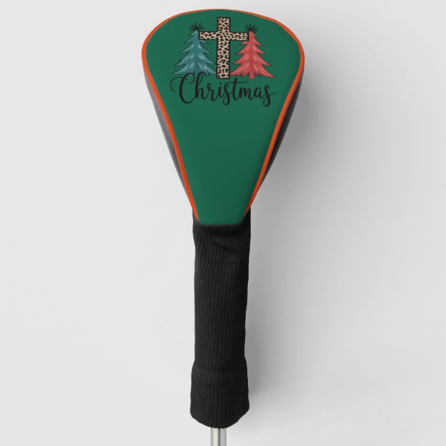 Leopard Cross Christmas Trees Christian  Golf Head Cover (Front)