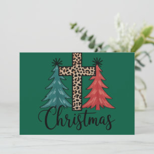 Leopard Cross Christmas Trees Christian Holiday Card