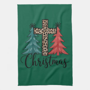 Leopard Cross Christmas Trees Christian Kitchen Towel