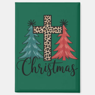 Leopard Cross Christmas Trees Christian Magnet