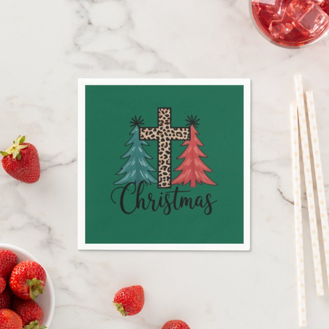 Leopard Cross Christmas Trees Christian  Napkins (Insitu)