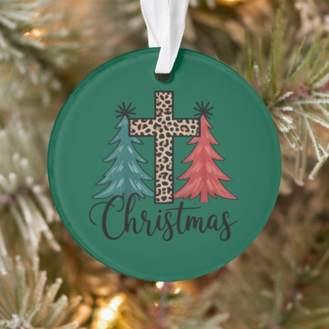 Leopard Cross Christmas Trees Christian  Ornament (Tree)