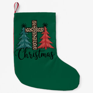Leopard Cross Christmas Trees Christian Small Christmas Stocking