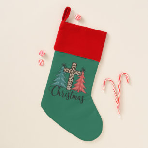 Leopard Cross Christmas Trees Christian Stocking